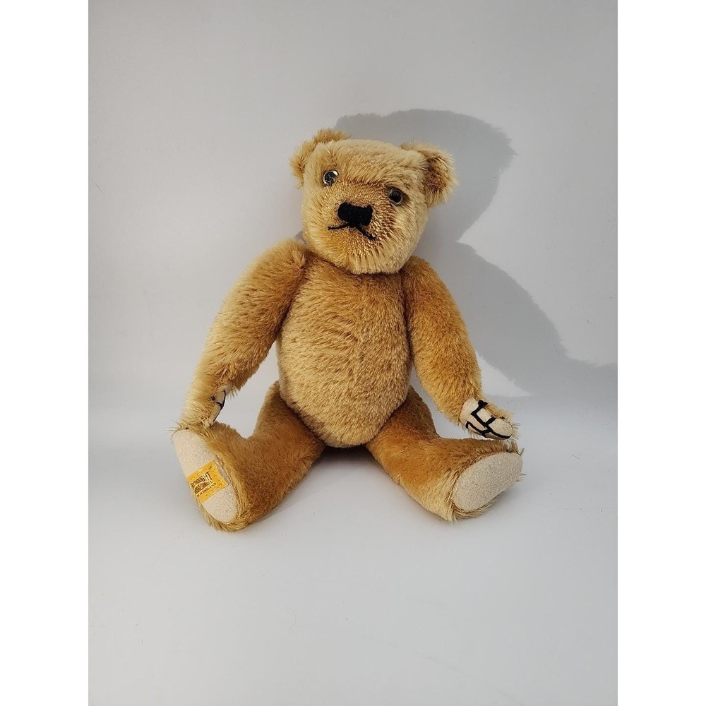 Vintage Merry Thought 14" mohair blonde/ beige jointed BEAR‎ made in England